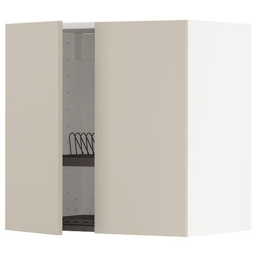 METOD - Wall unit with dish rack/2 doors, white/Havstorp beige, 60x60 cm