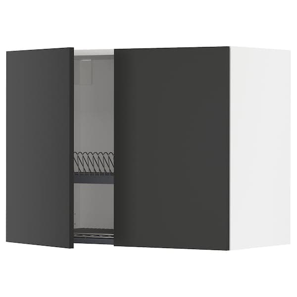 METOD - Wall unit with dish rack/2 doors, white/Nickebo anthracite matt, 80x60 cm