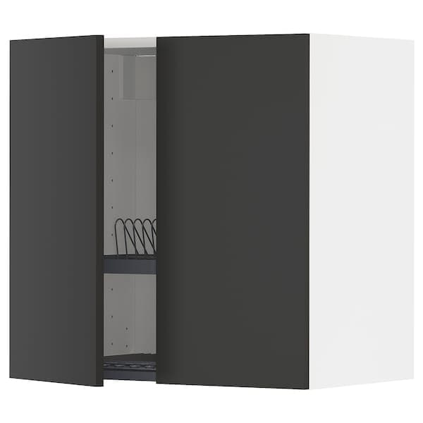 Ikea METOD - Wall unit with dish rack/2 doors, white/Nickebo anthracite matt, 60x60 cm ,