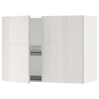 METOD wall cabinet w dish drainer/2 doors, white/Ringhult light grey, 80x60 cm