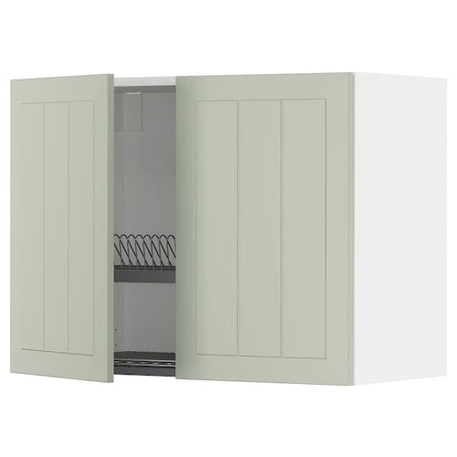 METOD - Wall unit with dish rack/2 doors, white/Stensund light green, 80x60 cm