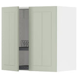 METOD wall cabinet w dish drainer/2 doors, white/Stensund light green, 60x60 cm