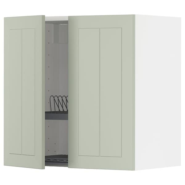 METOD - Wall unit with dish rack/2 doors, white/Stensund light green, 60x60 cm - best price from Maltashopper.com 89486965