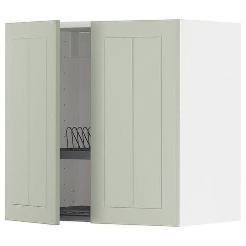 METOD - Wall unit with dish rack/2 doors, white/Stensund light green, 60x60 cm
