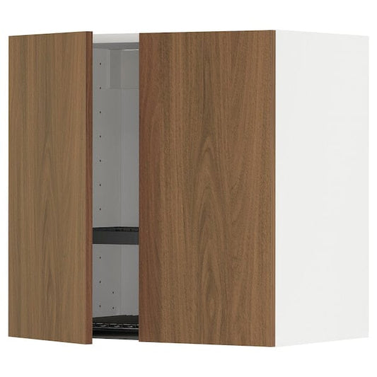 Ikea METOD - Wall unit with dish rack/2 doors, white/brown walnut effect,60x60 cm