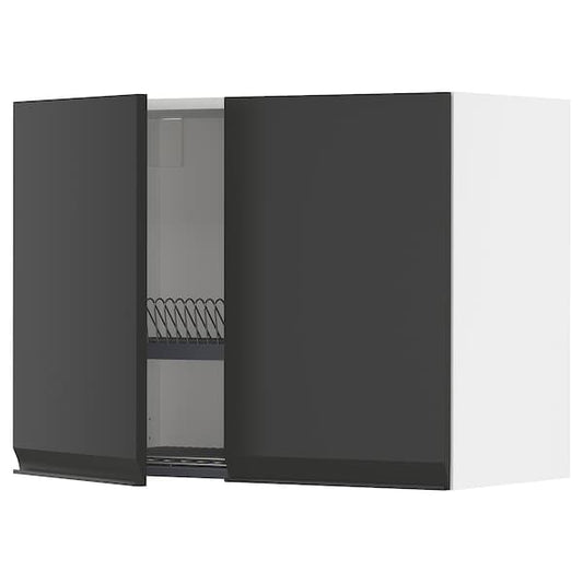 Ikea METOD - Wall unit with dish rack/2 doors, white/Upplöv anthracite matt, 80x60 cm