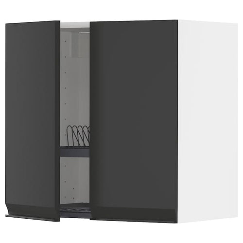 METOD - Wall unit with dish rack/2 doors, white/Upplöv anthracite matt, 60x60 cm