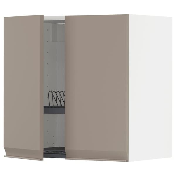 Ikea METOD - Wall unit with dish rack/2 doors, white/Upplöv dark beige matt, 60x60 cm