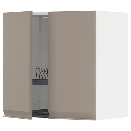 Ikea METOD - Wall unit with dish rack/2 doors, white/Upplöv dark beige matt, 60x60 cm