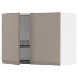 METOD wall cabinet w dish drainer/2 doors, white/Upplöv matt dark beige, 80x60 cm