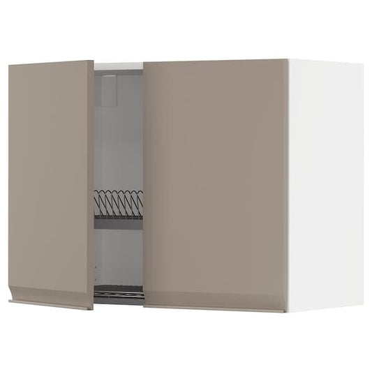 METOD - Wall unit with dish rack/2 doors, white/Upplöv dark beige matt, 80x60 cm - best price from Maltashopper.com 89492669