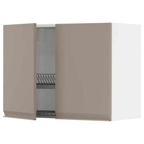METOD - Wall unit with dish rack/2 doors, white/Upplöv dark beige matt, 80x60 cm