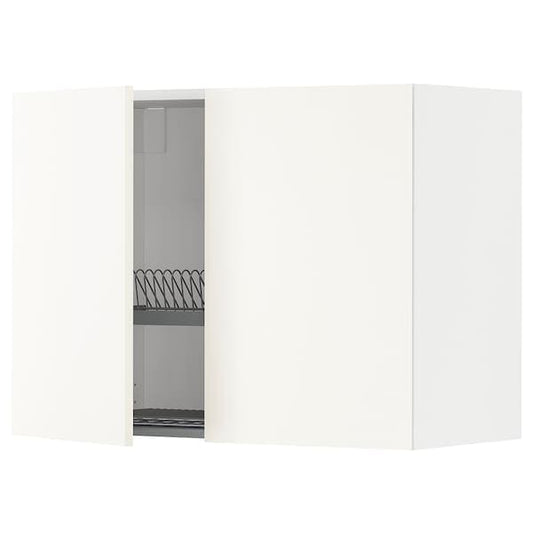 Ikea METOD - Wall unit with dish rack/2 doors, white/Vallstena white, ,
