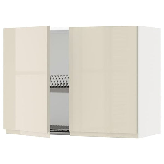 Ikea METOD - Wall unit with dish rack/2 doors, white/Voxtorp light beige high gloss, 80x60 cm ,