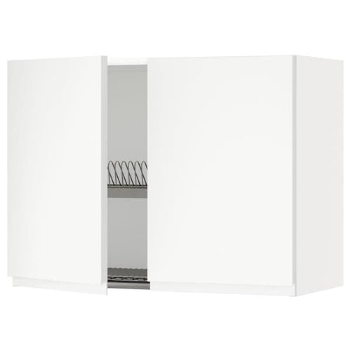 METOD wall cabinet w dish drainer/2 doors, white/Voxtorp matt white, 80x60 cm