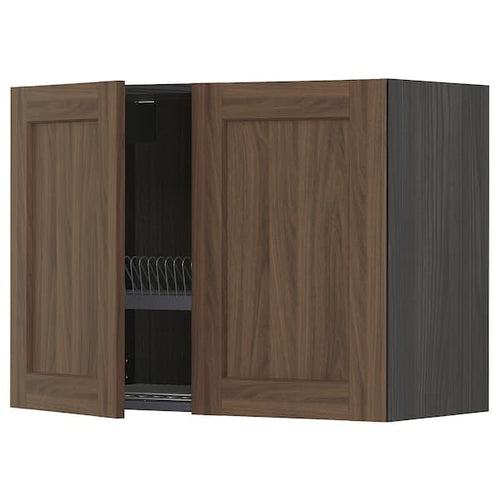 METOD - Wall unit with dish rack/2 doors, Enköping black/brown walnut effect, 80x60 cm ,