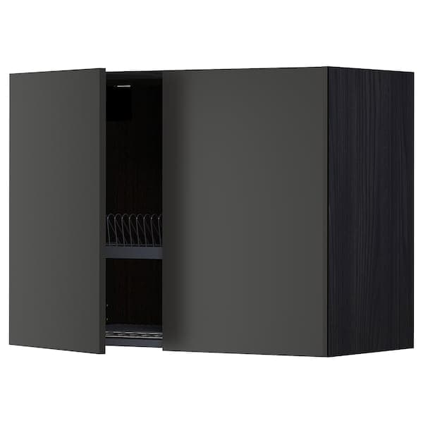 METOD - Wall unit with dish rack/2 doors, black/Nickebo anthracite matt, 80x60 cm - best price from Maltashopper.com 99497398
