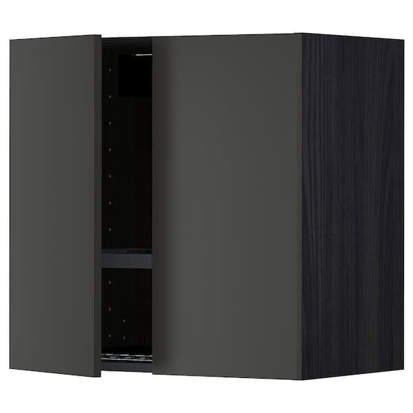 METOD - Wall unit with dish rack/2 doors, black/Nickebo anthracite matt, 60x60 cm - best price from Maltashopper.com 99498623