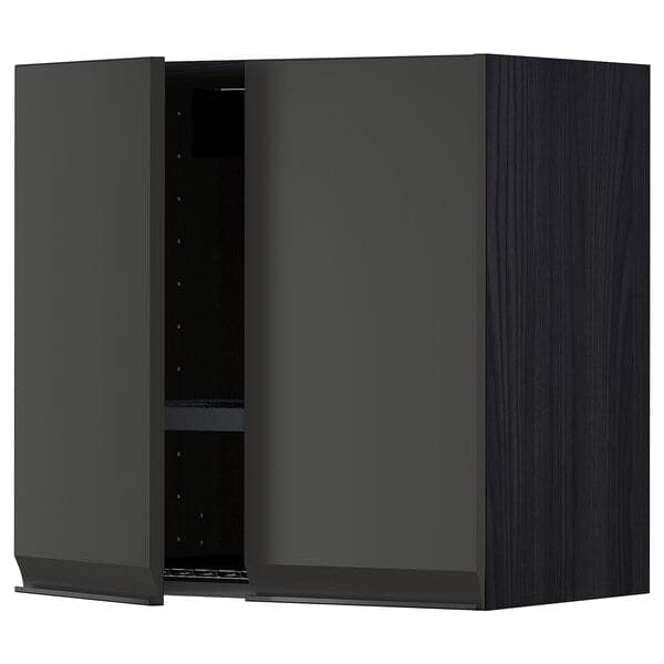 METOD - Wall unit with dish rack/2 doors, black/Upplöv anthracite matt, 60x60 cm - best price from Maltashopper.com 49495448