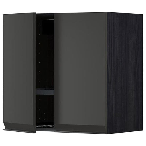 METOD - Wall unit with dish rack/2 doors, black/Upplöv anthracite matt, 60x60 cm