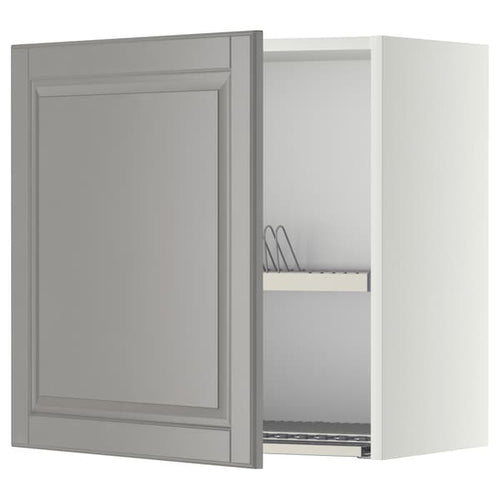 METOD wall cabinet with dish drainer, white/Bodbyn grey, 60x60 cm