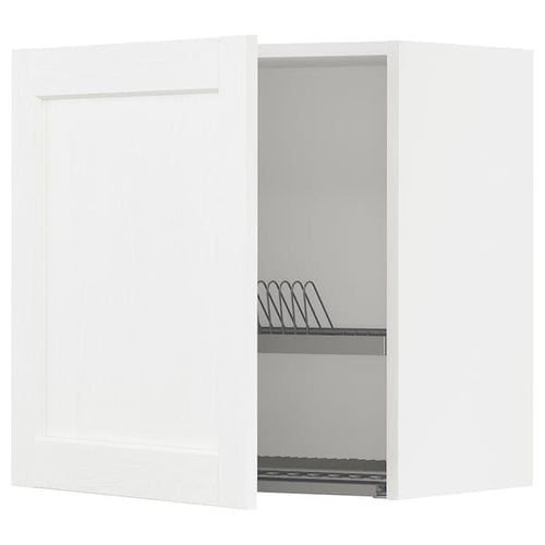 METOD Wall cabinet with dish drainer, Enköping white / wood effect white,60x60 cm , 60x60 cm
