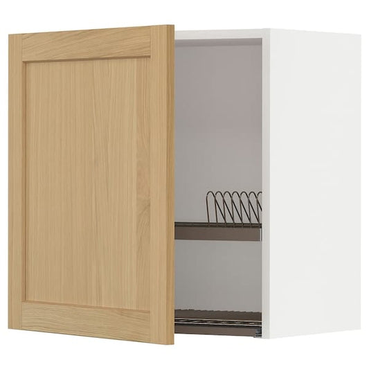 Ikea METOD - Wall unit with dish rack, white/Forsbacka oak,60x60 cm