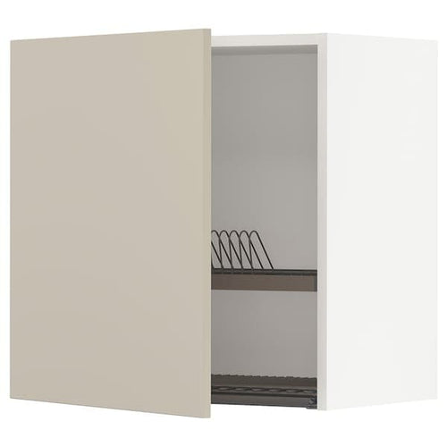 METOD - Wall unit with dish rack, white/Havstorp beige, 60x60 cm