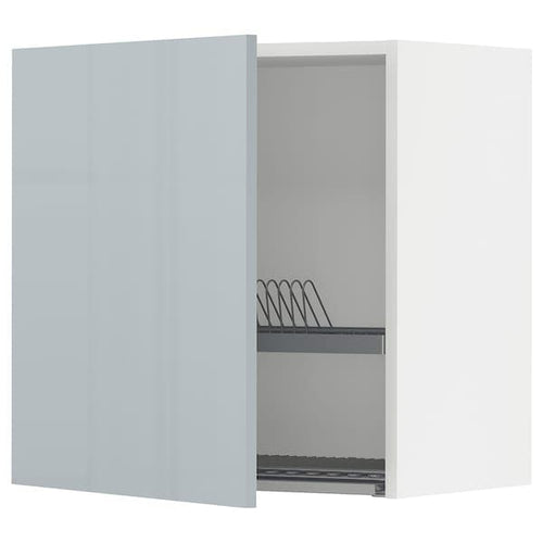 METOD - Wall cabinet with dish drainer, white / Kallarp blue light gray,60x60 cm , 60x60 cm