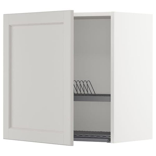 METOD wall cabinet with dish drainer, white/Lerhyttan light grey, 60x60 cm