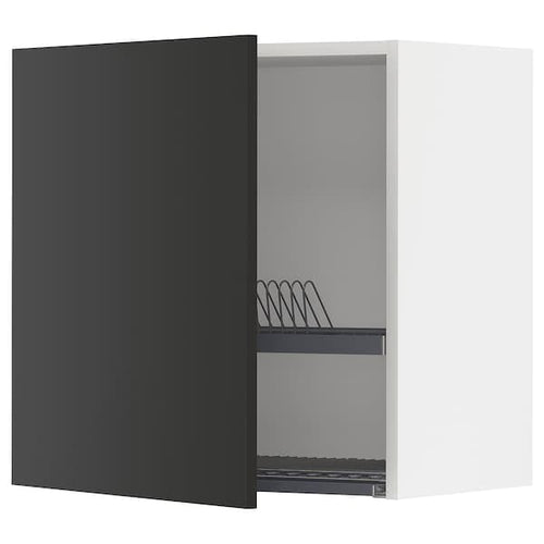 METOD - Wall unit with dish rack, white/Nickebo anthracite matt, 60x60 cm