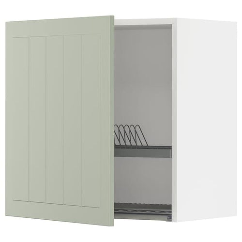METOD wall cabinet with dish drainer, white/Stensund light green, 60x60 cm