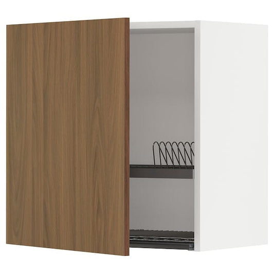 Ikea METOD - Wall unit with dish rack, white/brown walnut effect,60x60 cm