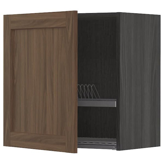 METOD Wall unit with dish rack, Enköping black/brown walnut effect, 60x60 cm - best price from Maltashopper.com 29476511