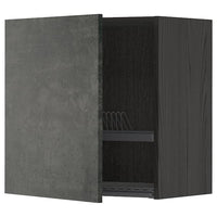 METOD wall cabinet with dish drainer, black/Kalhyttan dark grey concrete effect, 60.0x60.0x38.6 cm