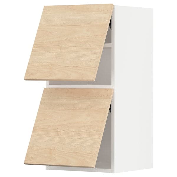 METOD - Wall cab horizo 2 doors w push-open, white/Askersund light ash effect, 40x80 cm