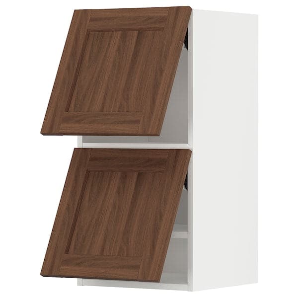 METOD - Wall cab horizo 2 doors w push-open, white Enköping/brown walnut effect, 40x80 cm