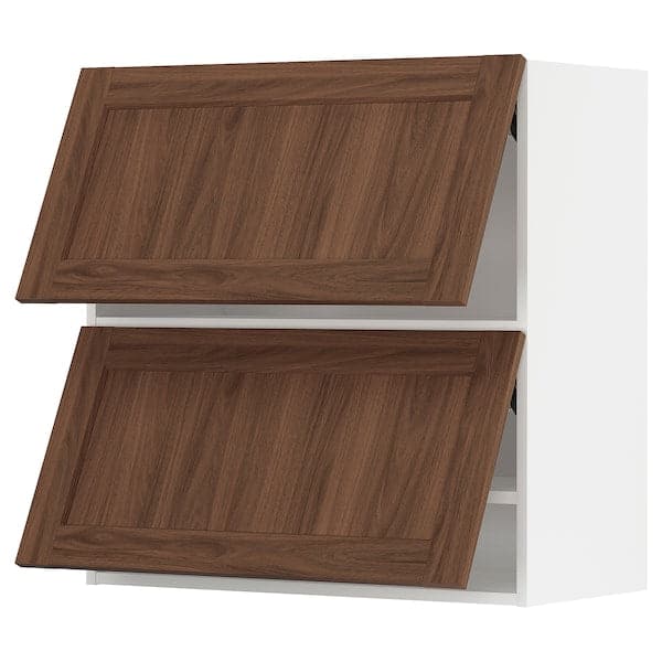 METOD - Wall cab horizo 2 doors w push-open, white Enköping/brown walnut effect, 80x80 cm - best price from Maltashopper.com 39475139