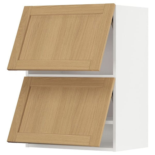 METOD - Wall cab horizo 2 doors w push-open, white/Forsbacka oak, 60x80 cm