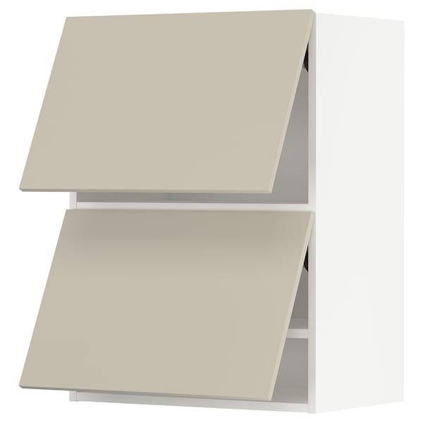 METOD - Wall cab horizo 2 doors w push-open, white/Havstorp beige, 60x80 cm