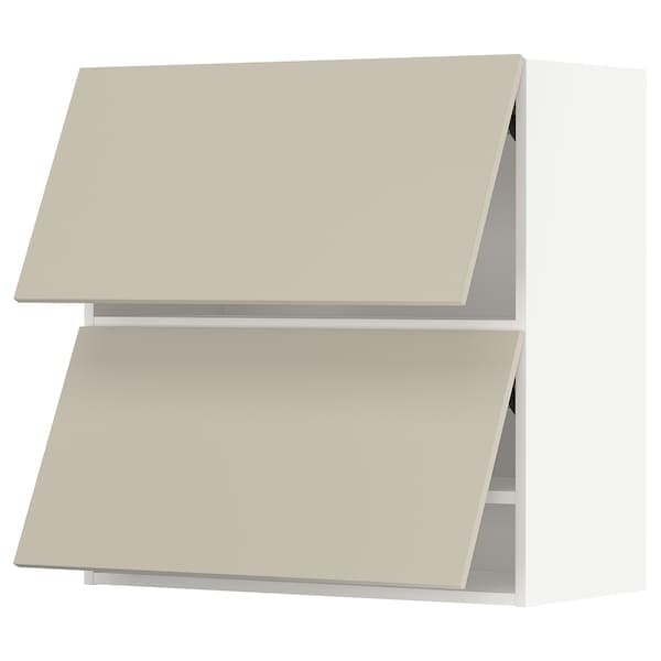 METOD - Wall cab horizo 2 doors w push-open, white/Havstorp beige, 80x80 cm