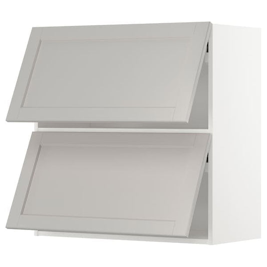 Ikea METOD - Wall cab horizo 2 doors w push-open, white/Lerhyttan light grey, 80x80 cm