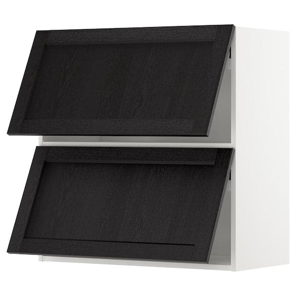 METOD - Wall cab horizo 2 doors w push-open, white/Lerhyttan black stained , 80x80 cm