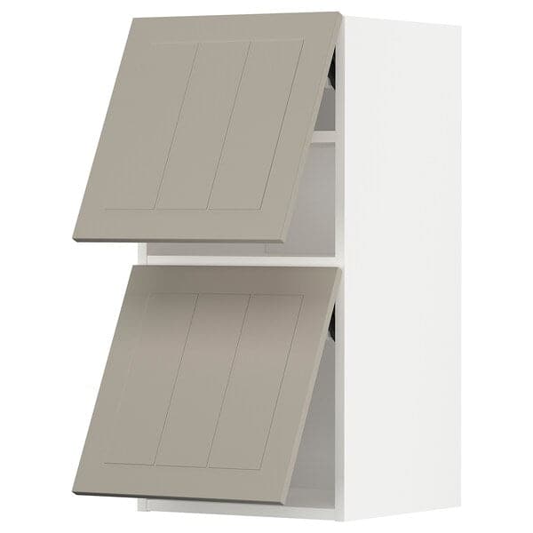 METOD - Wall cab horizo 2 doors w push-open, white/Stensund beige, 40x80 cm