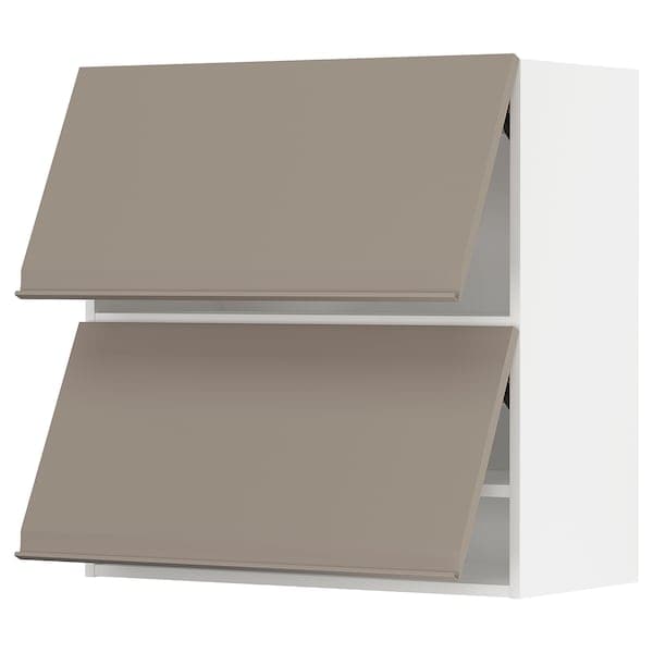 METOD - Wall cab horizo 2 doors w push-open, white/Upplöv matt dark beige