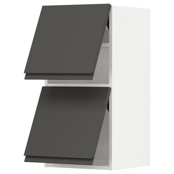 METOD - Wall cab horizo 2 doors w push-open, white/Voxtorp dark grey, 40x80 cm