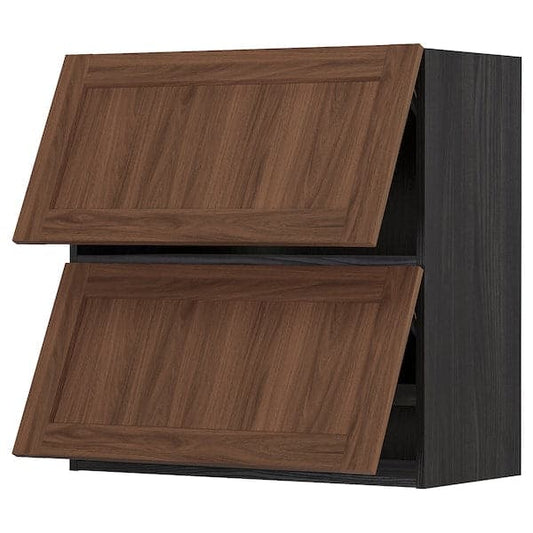 METOD - Wall cab horizo 2 doors w push-open, black Enköping/brown walnut effect, 80x80 cm - best price from Maltashopper.com 49476510