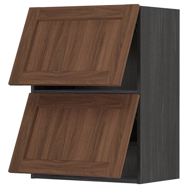 METOD - Wall cab horizo 2 doors w push-open, black Enköping/brown walnut effect, 60x80 cm