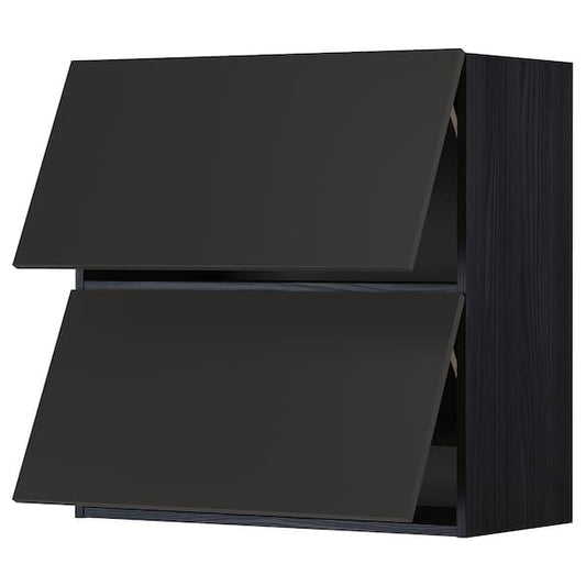 Ikea METOD - Wall cab horizo 2 doors w push-open, black/Nickebo matt anthracite , 80x80 cm