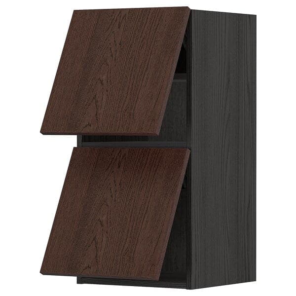 METOD - Wall cab horizo 2 doors w push-open, black/Sinarp brown , 40x80 cm